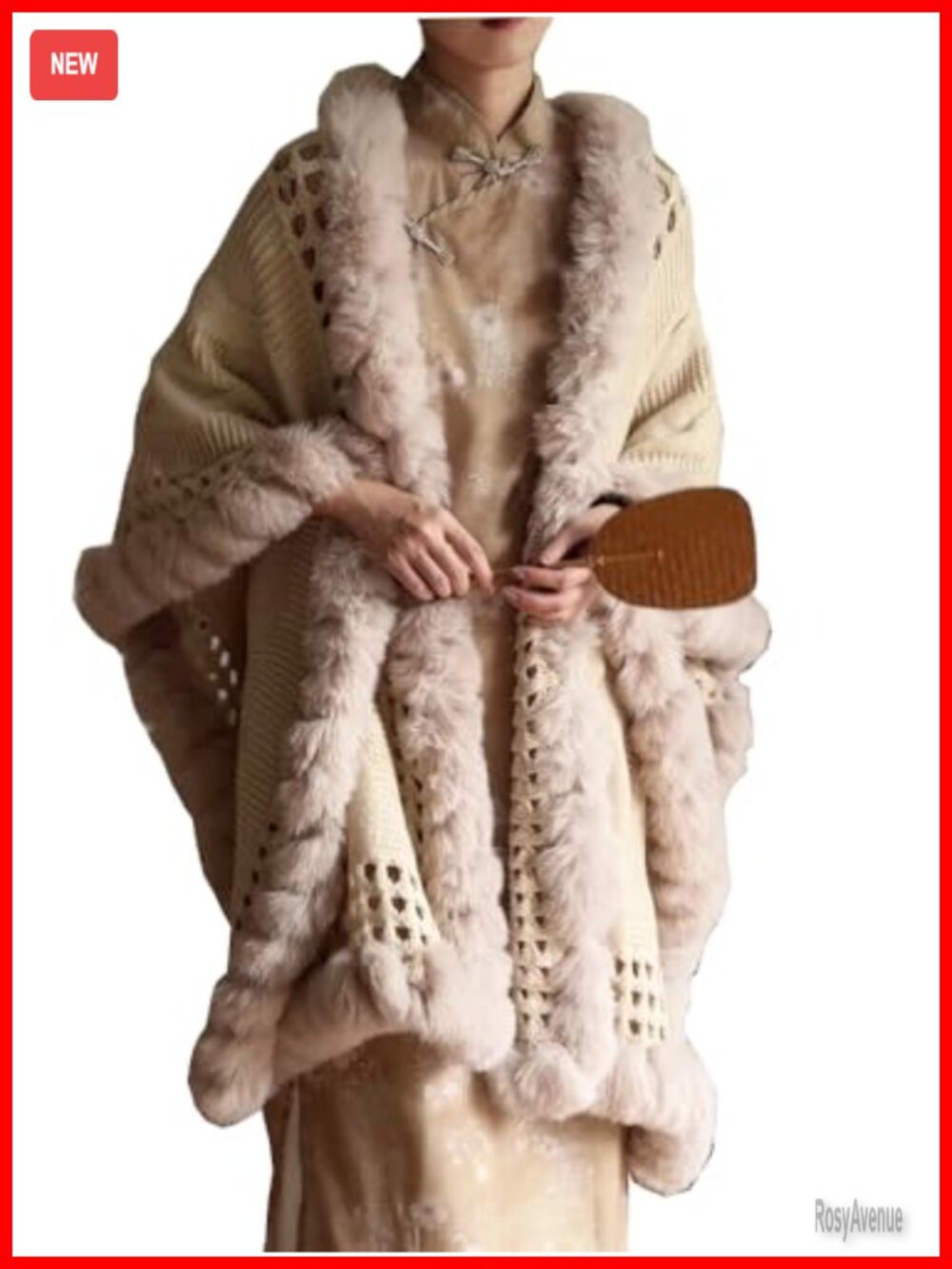 Faux Fur Knitted Wrap Shawl Cape Stole for Wedding Prom Party